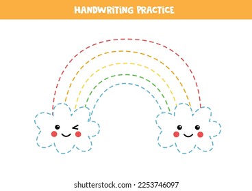 Tracing contours of cute rainbow. Handwriting practice.