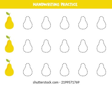 Rasgos de peras amarillas lindas para los niños. Práctica de escritura a mano.