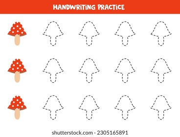 Tracing contours of fly agaric. Handwriting practice.