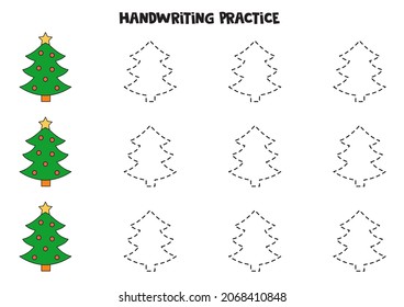 Tracing Contours For Kids With Christmas Trees. Handwriting Practice.