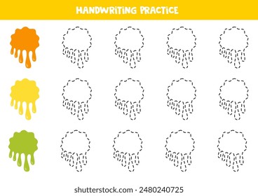 Tracing contours of paint splashes. Handwriting practice.