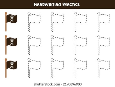 Tracing contours of pirate flag for kids. Handwriting practice.