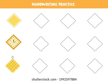 Tracing contours of rhombus objects. Handwriting practice for children.