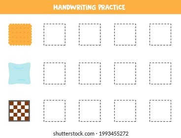 Tracing contours of square objects. Handwriting practice for children.