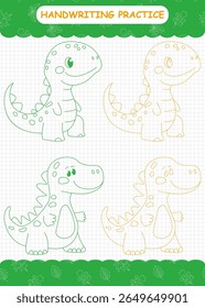 Tracing dinosaurs for preschool handwriting practice on A4 worksheet for kindergarten skills