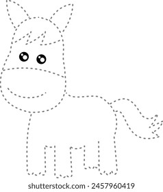 Tracing donkey for Kids, you can use this picture to design activity book for Kids.