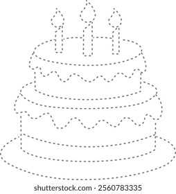 Tracing drawing coloring cake for design kindergarten worksheet, kindergarten book
