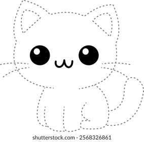 Tracing drawing coloring a cute cat for design coloring book for Kids.