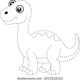 Tracing drawing and coloring dainosaur for design kindergarten worksheet.