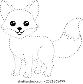 Tracing drawing and coloring fox for design kindergarten worksheet.