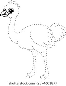 Tracing drawing coloring ostrich for design coloring book activity book for kids.