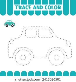 Tracing educational worksheet for kids. Trace car. Handwriting activity page for toddlers