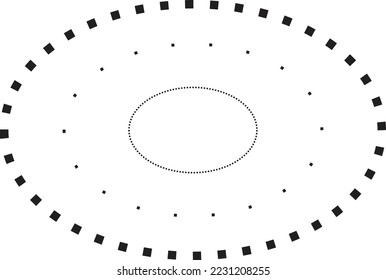 Tracing ellipse shape symbol, dashed and dotted broken line element for preschool, kindergarten and Montessori kids prewriting, drawing and cutting practice activities in vector illustration

