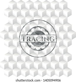 Tracing grey badge with geometric cube white background