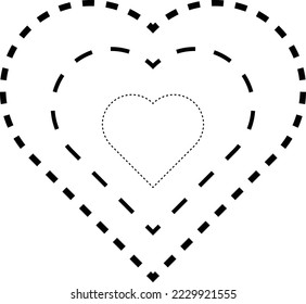 Tracing heart shape symbol, dashed and dotted broken line element for preschool, kindergarten and Montessori kids prewriting, drawing and cutting practice activities in vector illustration
