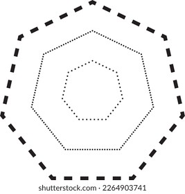 Das Heptagon-Formsymbol wird ermittelt, gestrichelte und gepunktete Bruchlinien-Elemente für Vorschulkinder, Kindergartenkinder für Vorschreiben, Zeichnen und Schneiden von Übungen