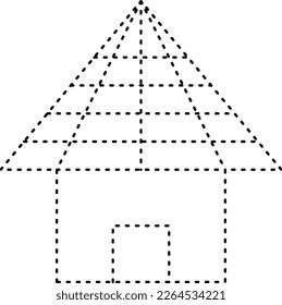 Tracing house dotted lines shape for preschool and kindergarten school kids worksheet element for drawing practice