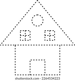 Tracing house dotted lines shape for preschool and kindergarten school kids worksheet element for drawing practice
