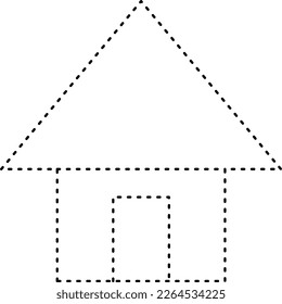 Tracing house dotted lines shape for preschool and kindergarten school kids worksheet element for drawing practice