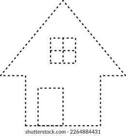 Tracing house dotted lines shape for preschool and kindergarten school kids worksheet element for drawing practice