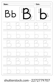 Tracing Letter B worksheet vector of education Alphabet  trace handwriting school Guide