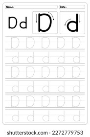 Tracing Letter D worksheet vector of education Alphabet  trace handwriting school Guide