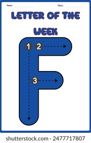 Tracing letter F for kids and teachers vector 