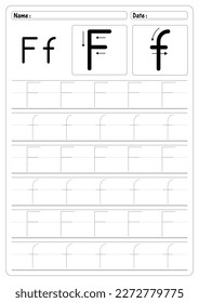 Tracing Letter F worksheet vector of education Alphabet  trace handwriting school Guide