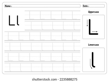 Tracing Letter L worksheet vector of Alphabet trace handwriting Guide worksheets