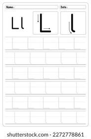 Tracing Letter L worksheet vector of education Alphabet  trace handwriting school Guide