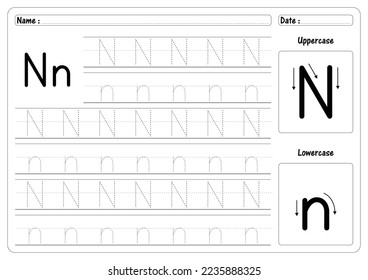 Tracing Letter N worksheet vector of Alphabet trace handwriting Guide worksheets