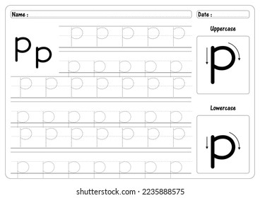 Tracing Letter P worksheet vector of Alphabet trace handwriting Guide worksheets