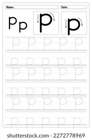 Tracing Letter P worksheet vector of education Alphabet  trace handwriting school Guide