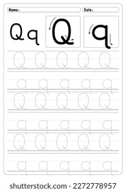 Tracing Letter Q worksheet vector of education Alphabet  trace handwriting school Guide