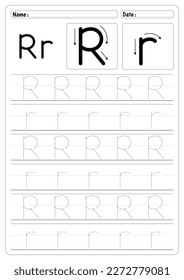 Lehrbrief R-Arbeitsblatt-Vektor der Bildung Alphabet-Handbuch für Handschriften