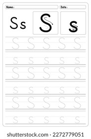 Tracing Letter S worksheet vector of education Alphabet  trace handwriting school Guide