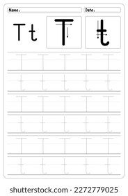 Tracing Letter T worksheet vector of education Alphabet  trace handwriting school Guide