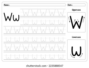 Tracing Letter W worksheet vector of Alphabet trace handwriting Guide worksheets