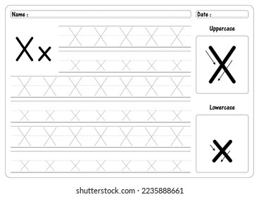 Tracing Letter X worksheet vector of Alphabet trace handwriting Guide worksheets