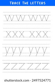 tracing letters of english alphabet writing practice