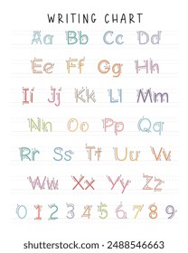 Tracing Letters and Numbers. Educational Poster for Children with Soft-Colored Letters