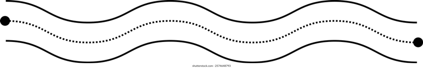 Tracing line dotted horizontal zig zag wavy element for kids worksheet, dotted line for writing, drawing and motor skills development illustration