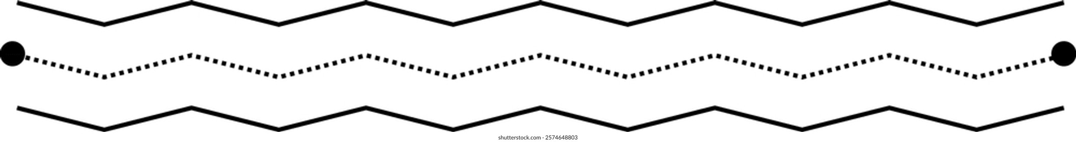 Tracing line dotted horizontal zig zag wavy element for kids worksheet, dotted line for writing, drawing and motor skills development illustration