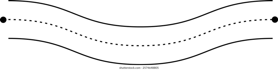 Tracing line dotted horizontal zig zag wavy element for kids worksheet, dotted line for writing, drawing and motor skills development illustration