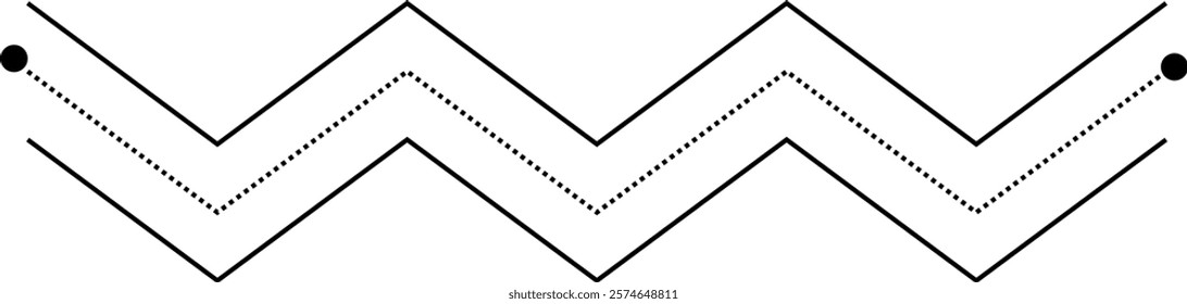 Tracing line dotted horizontal zig zag wavy element for kids worksheet, dotted line for writing, drawing and motor skills development illustration