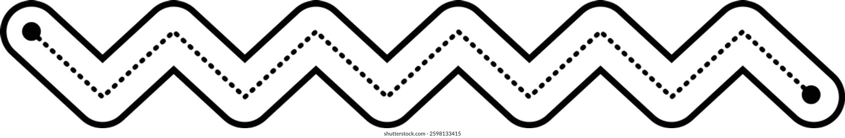 Tracing line dotted horizontal zig zag wavy element for kids worksheet, dotted line for writing, drawing and motor skills development illustration