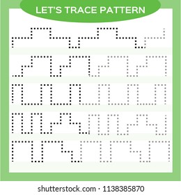 Tracing Lines Activity For Early Years. Special for preschool kids. Worksheet for practicing fine motor skills Tracing dashed lines. Improving skills tasks. Complete the pattern. Green
