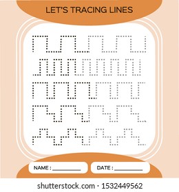 Tracing Lines Activity For Early Years. Preschool worksheet for practicing fine motor skills.Tracing dashed lines.Improving skills tasks. Complete the pattern.Vector ready to print. Orange. Vector