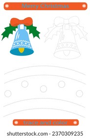 Tracing lines for children. Christmas, Christmas bell, handwriting practice development. Vector EPS10