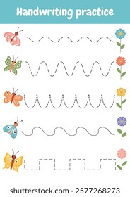 Tracing lines for children with with spring elements worksheet. Handwriting practice for preschool, kindergarten. Toddler busy book pages, learning activities educational games, teacher resources.